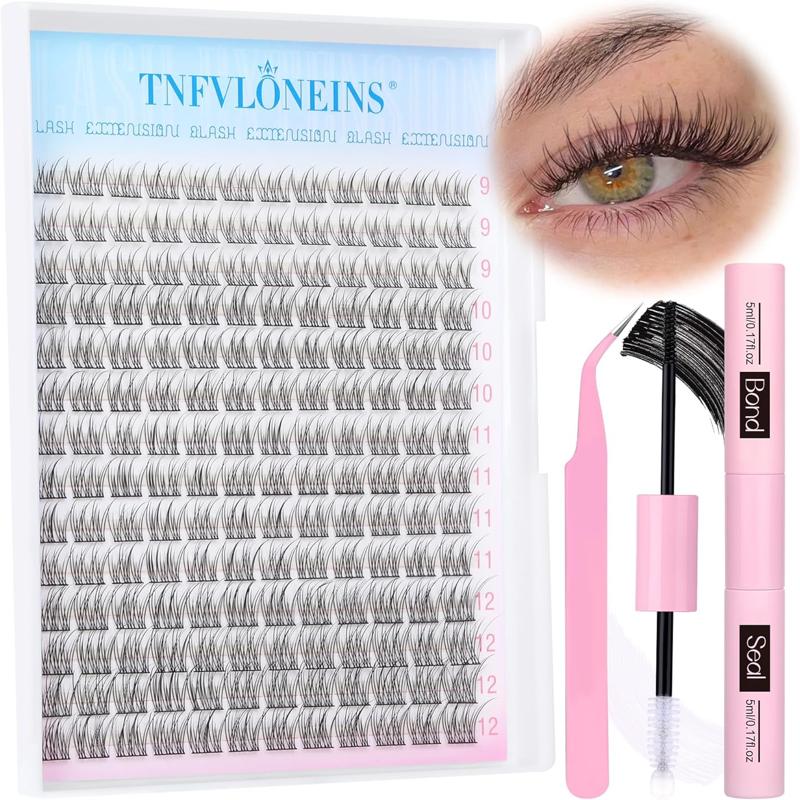 Natural Lash Extension Kit 168Pcs Lash Clusters Kit Wispy Eyelash Extensions 9-12MM Individual Lashes Extensions with Bond and Seal Lash Glue and Eyelash Extension Tweezers DIY at Home by TNFVLONEINS